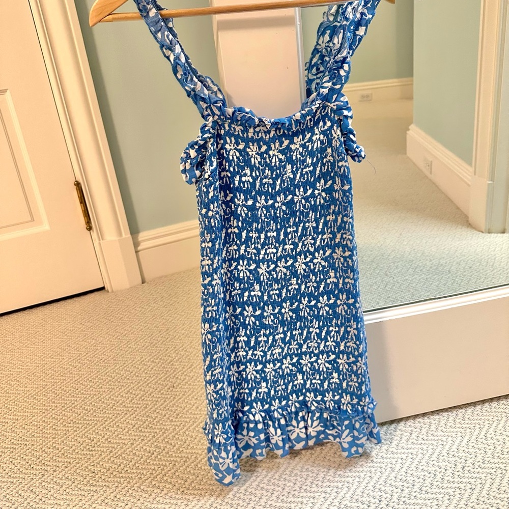 Skylar and Madison Smocked Blue patterned mini dress